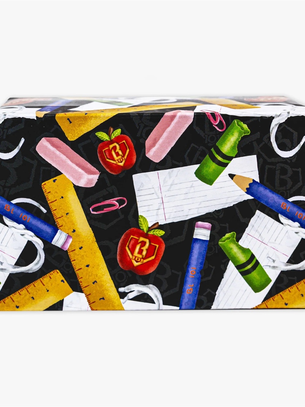 Playful School Supplies Gift Wrap in Black with Colorful Motif